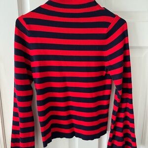 Maeve red and navy mock neck sweater